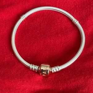 Pandora Silver Bracelet with Rose clasp. Size 7.1